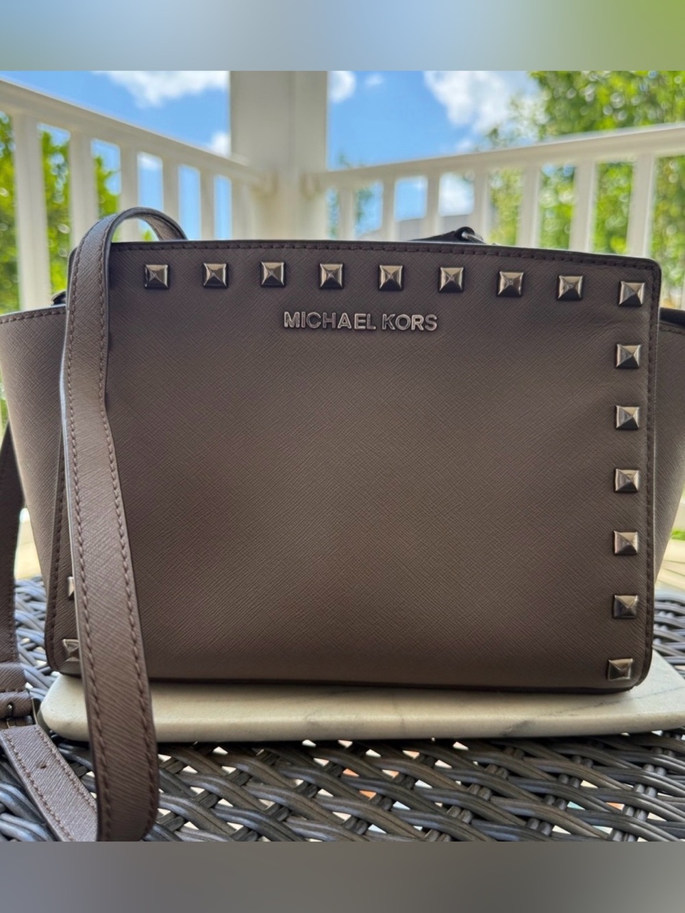 Michael Kors Brown Pyramid Studded Crossbody Bag MAUVE - GORGEOUS PURSE!